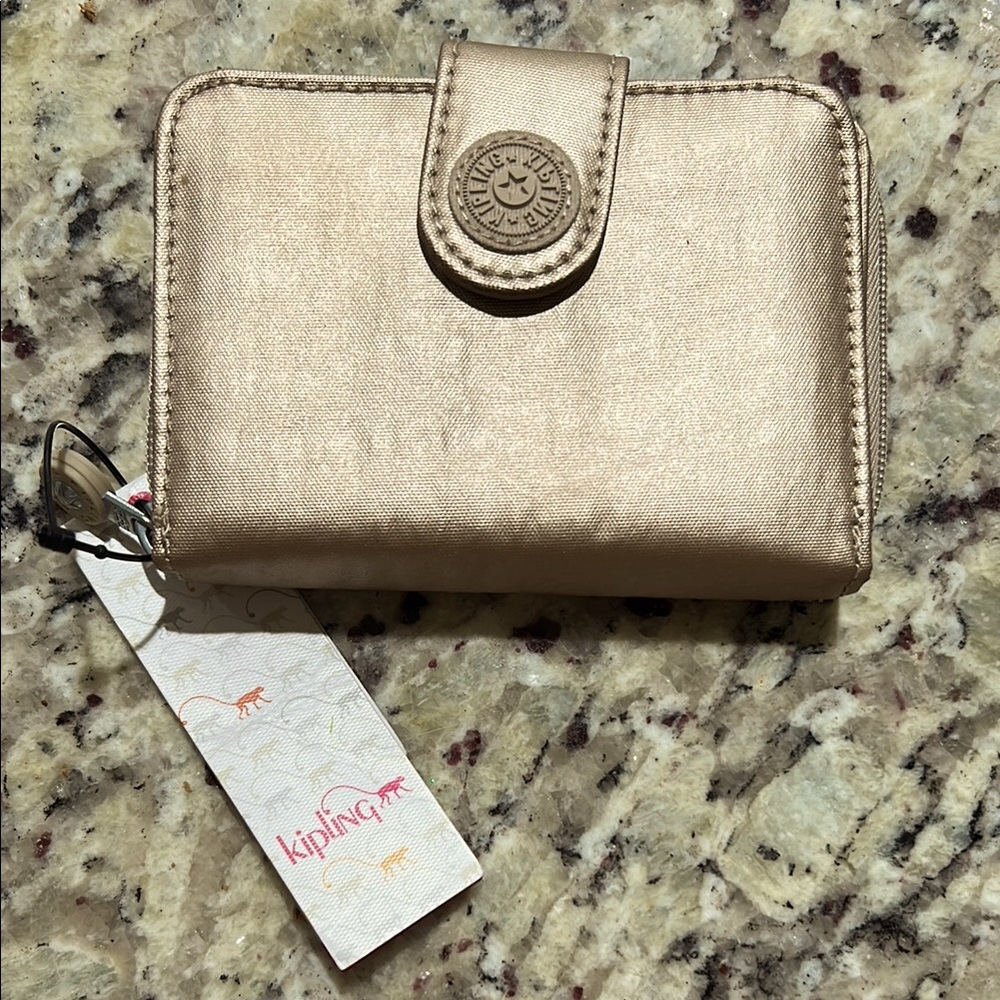 Kipling Gold Compact Wallet with Metallic Finish
